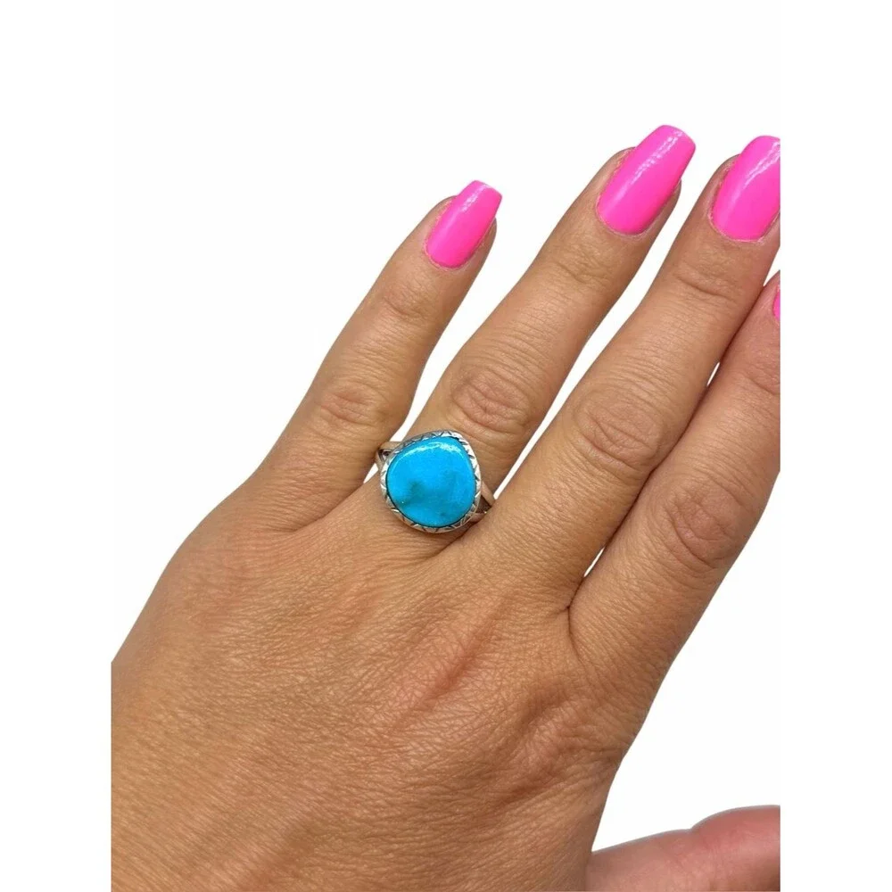 Aztec Mountain Turquoise Ring Size 10 Solid 925 Sterling Silver